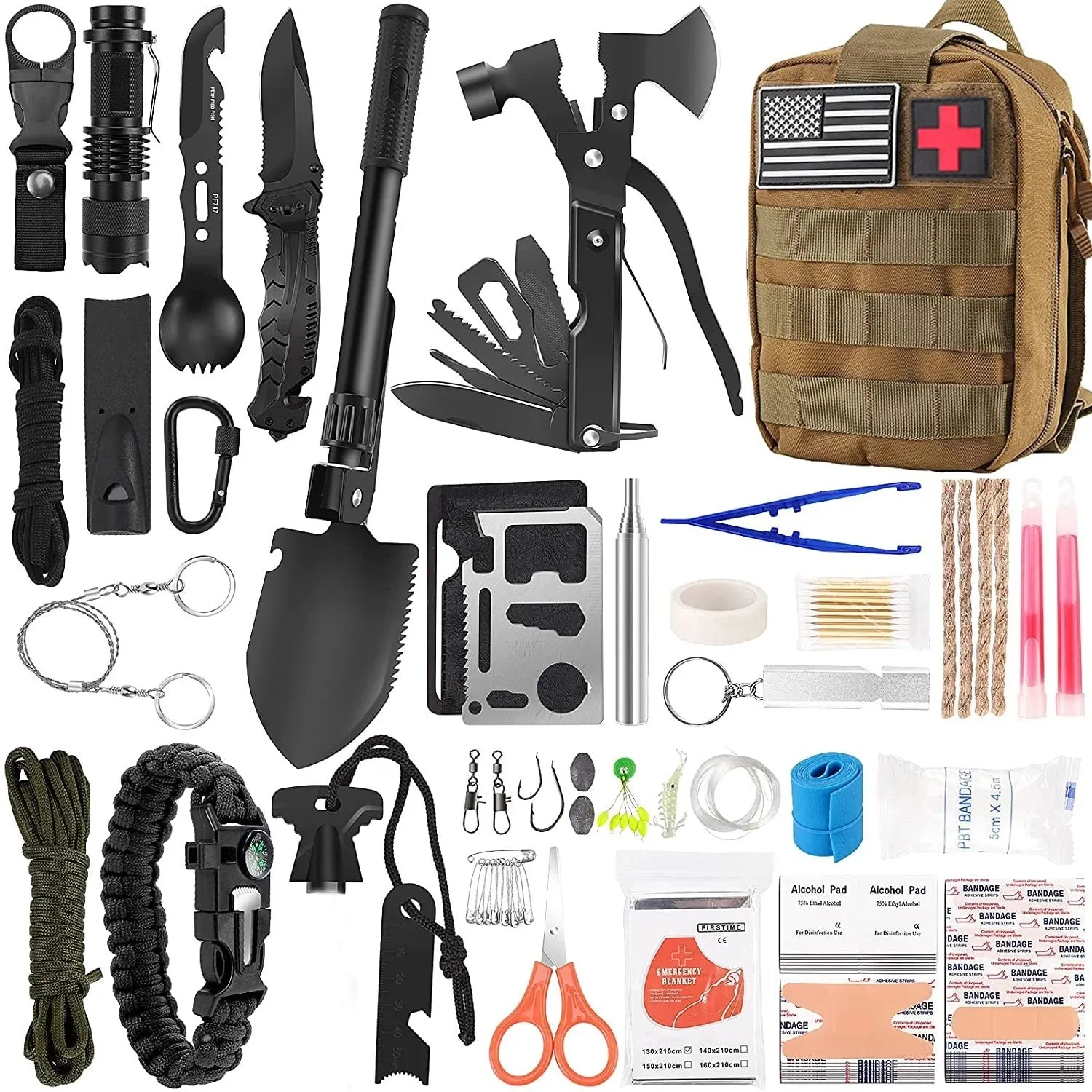 142pcs Survival gear First Aid Kit IFAK Molle System Compatible Outdoor Gear Emergency Kits Trauma Bag for Camping Hunting