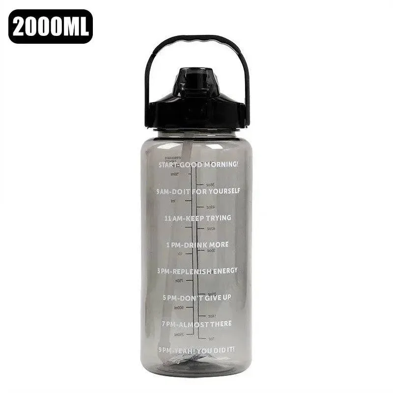 2 Liters Straw Plastic Water Bottle Large Portable Travel Bottle Sports Fitness Cup High Value Big Fat Cup Adult Universal