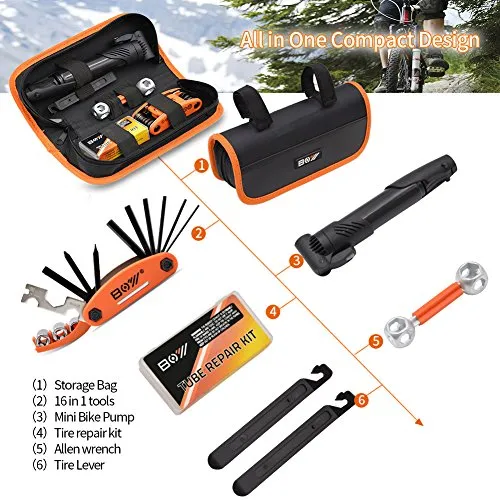 AQQEF Bike Repair Kit, Bicycle Repair Kits Bag With Portable Bike Pump  16-In-1 Bike Multi Tool Kit Sets