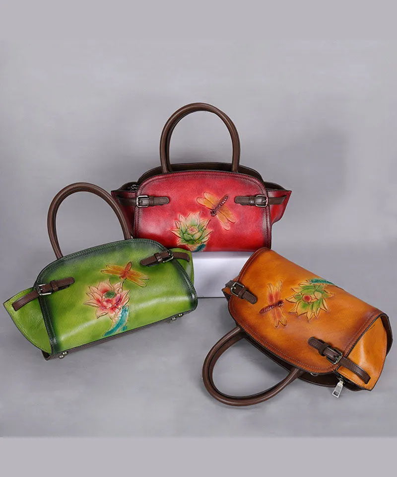 Art Yellow Floral Paitings Calf Leather Messenger Bag