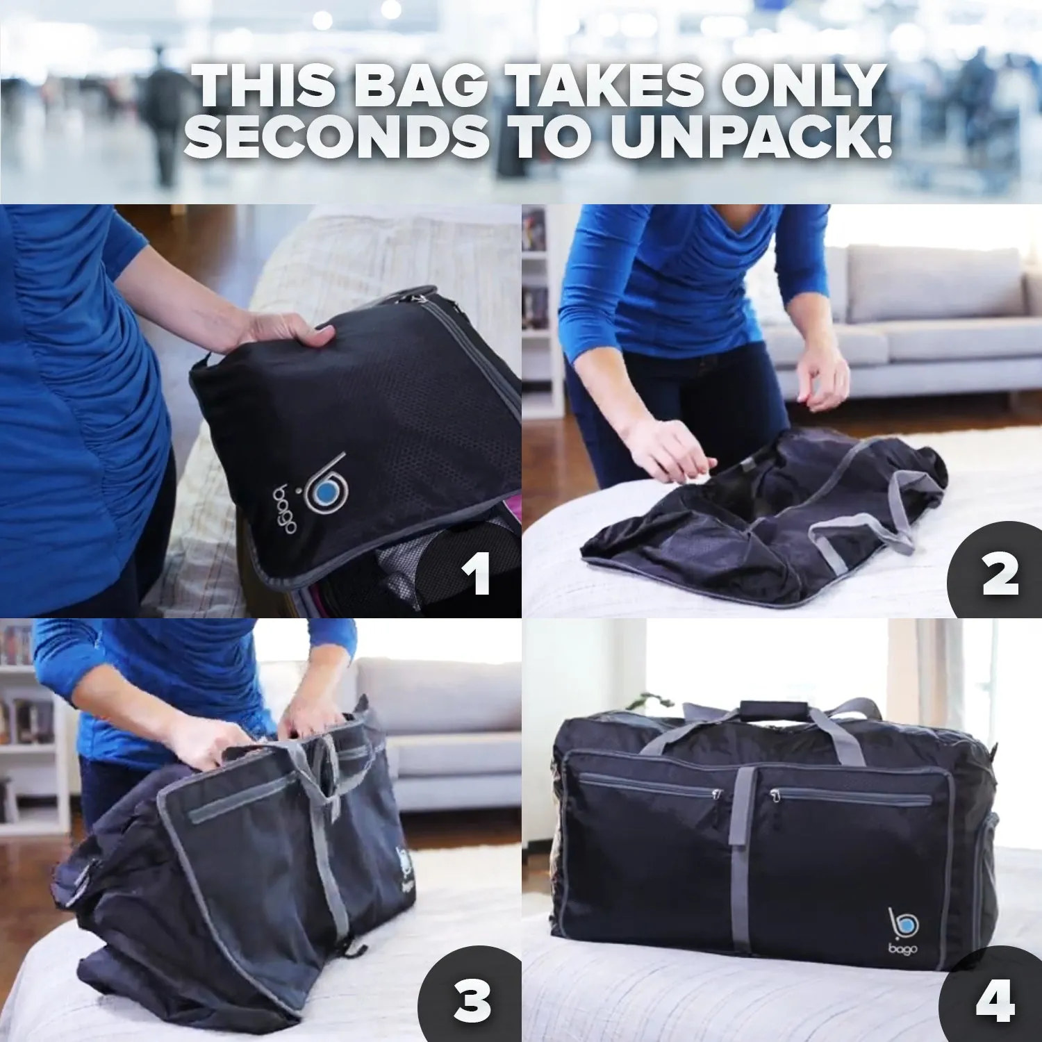 Bago 60L Duffle bags for men & women - 23" Foldable Travel Duffel weekender bag