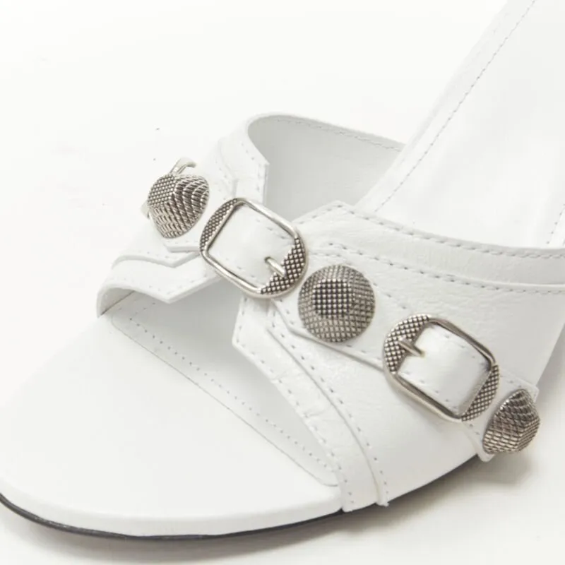 BALENCIAGA 2022 Cagole white leather silver studded mule heel EU39 US9