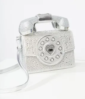 Betsey Johnson Silver Rhinestone Phone Handbag