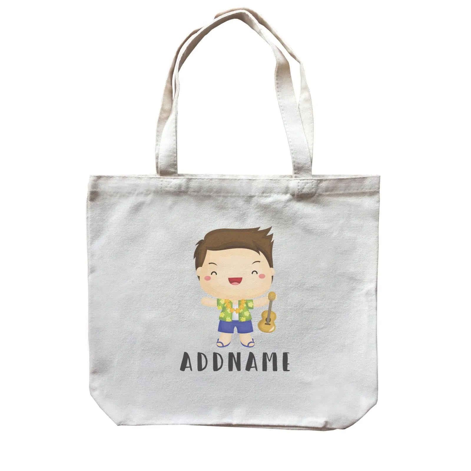 Birthday-Hawaii-Boy-Taking-Ukelele-Addname Canvas Bag