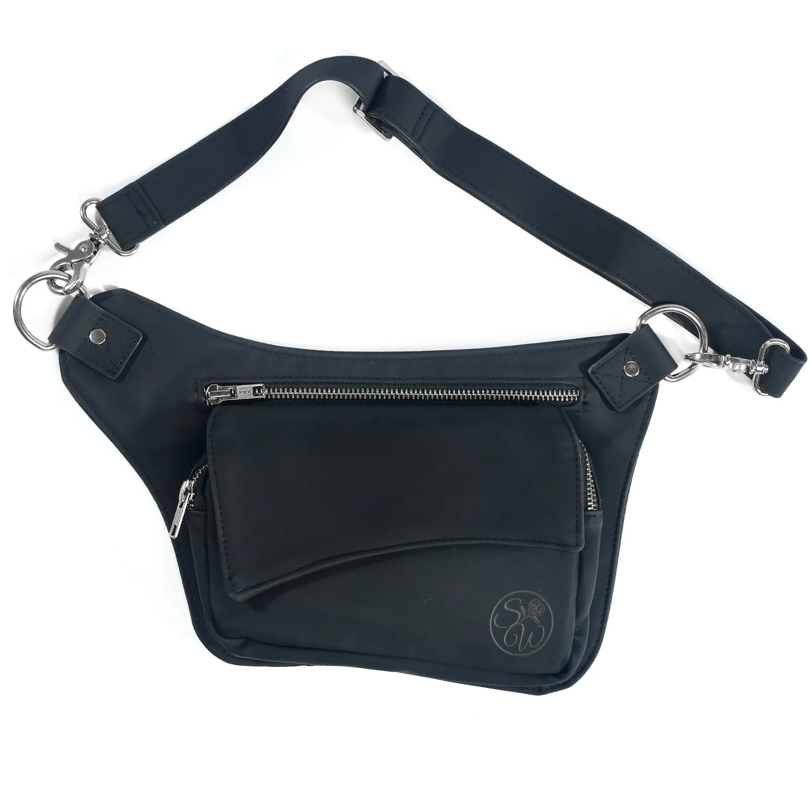 Black Vegan Leather Hip Bag (Gun Metal)