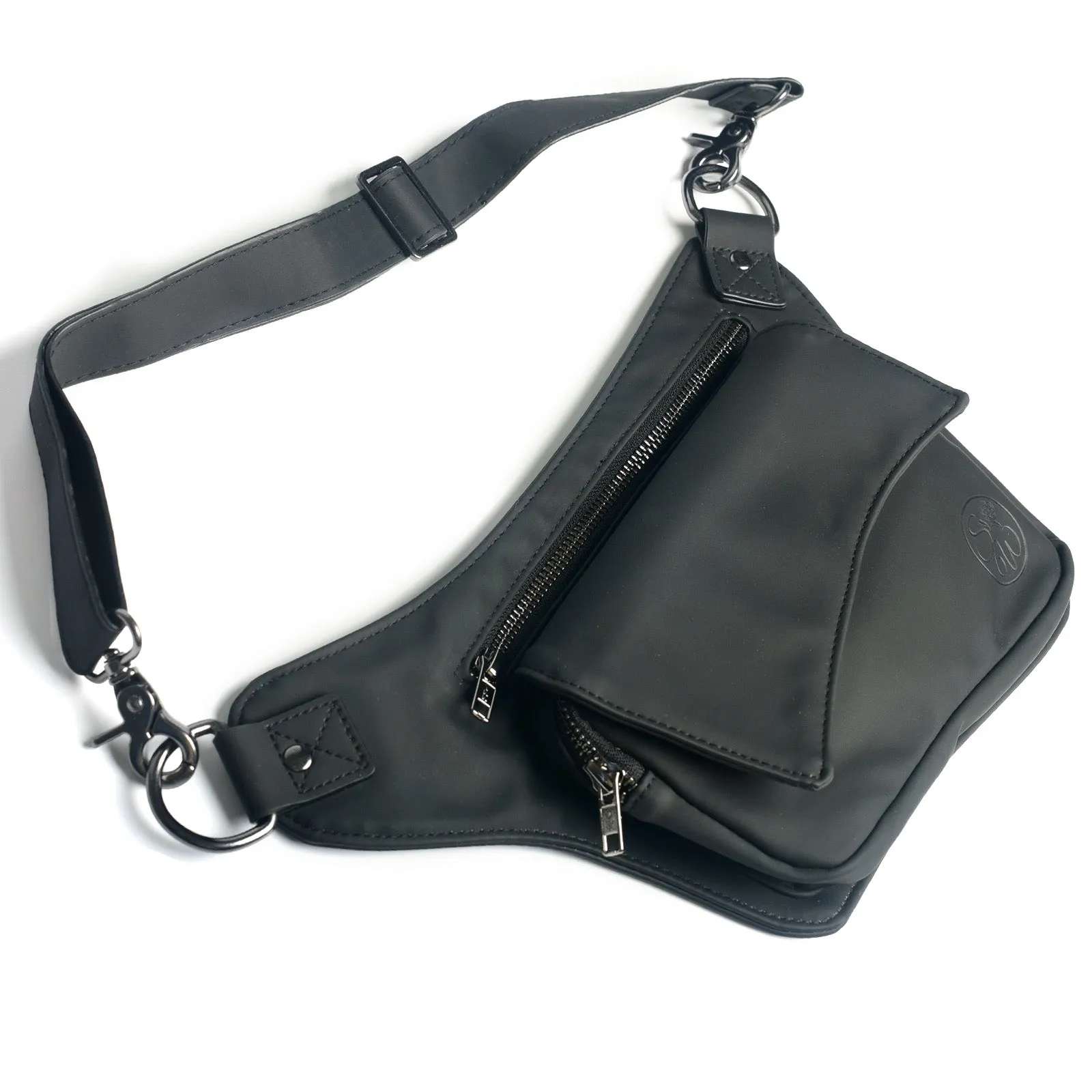 Black Vegan Leather Hip Bag (Gun Metal)