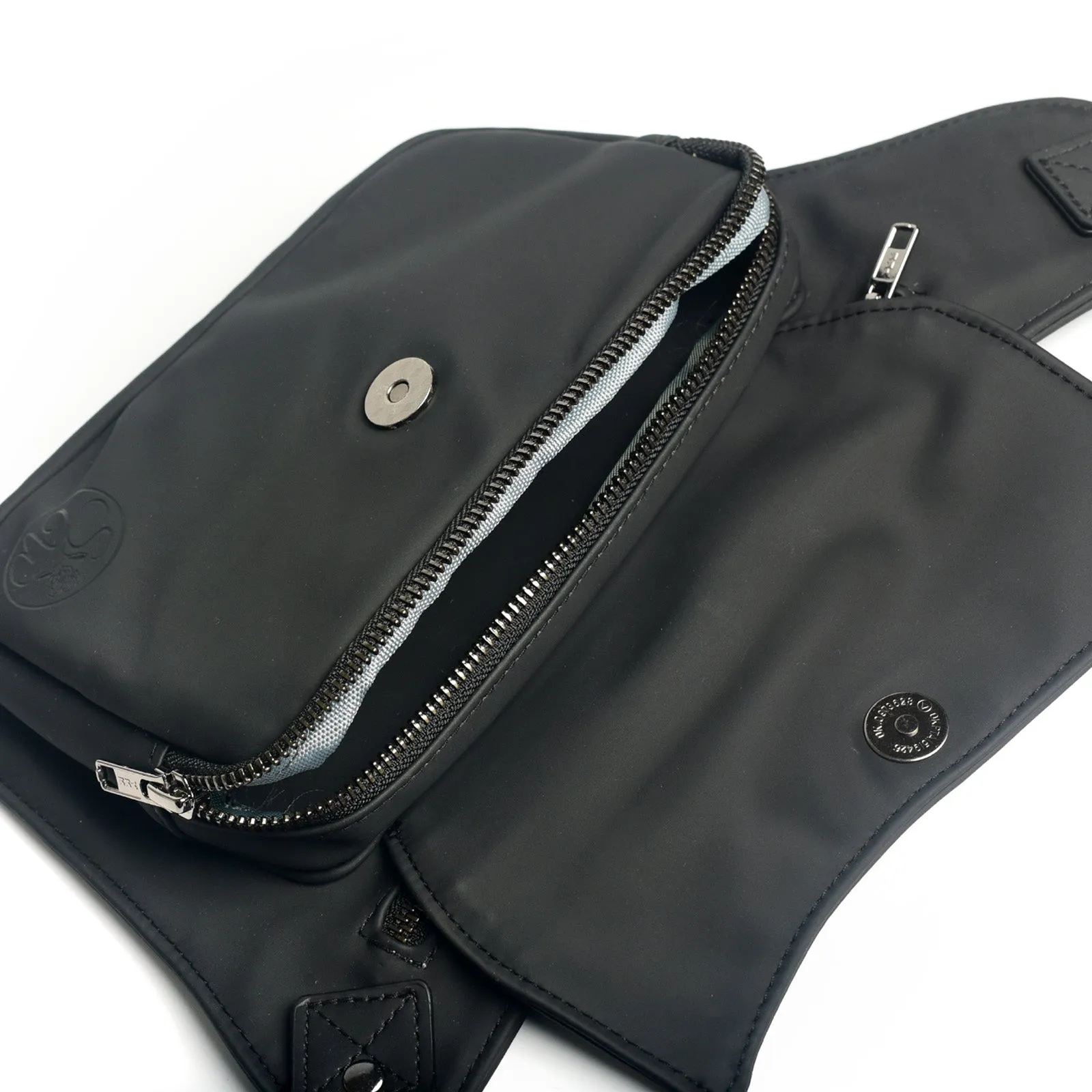 Black Vegan Leather Hip Bag (Gun Metal)