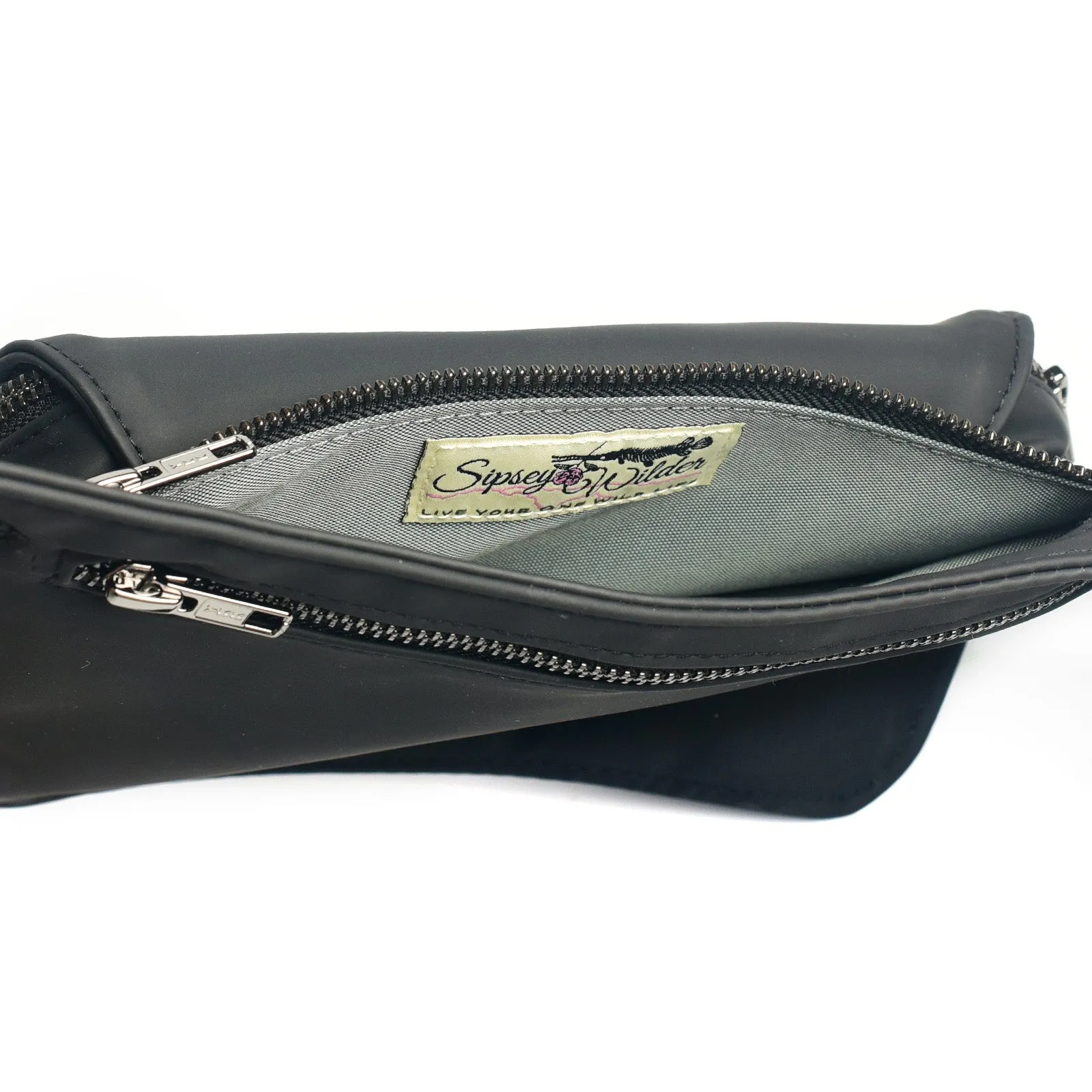 Black Vegan Leather Hip Bag (Gun Metal)