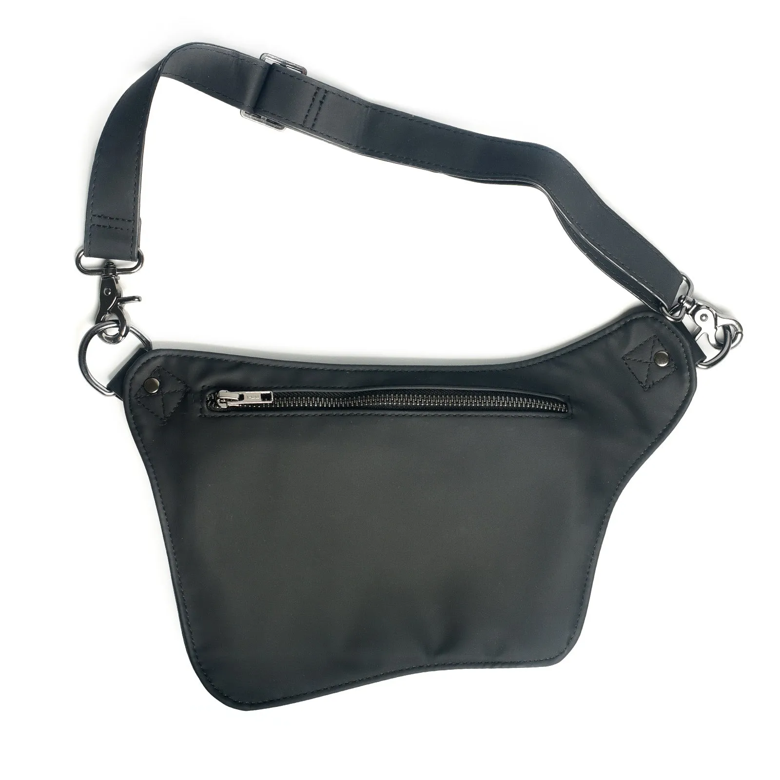 Black Vegan Leather Hip Bag (Gun Metal)