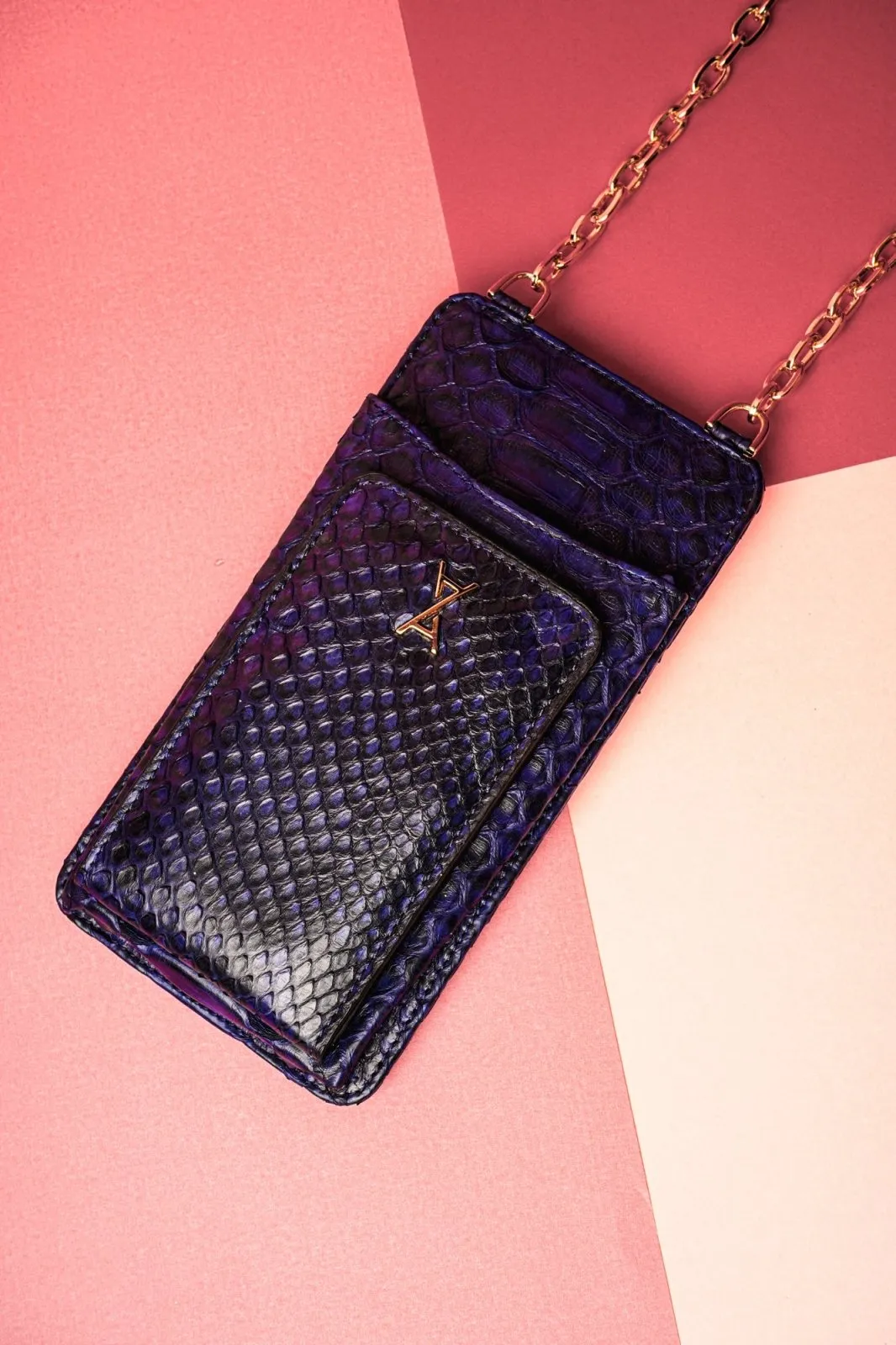 Blue Python Leather Phone Bag