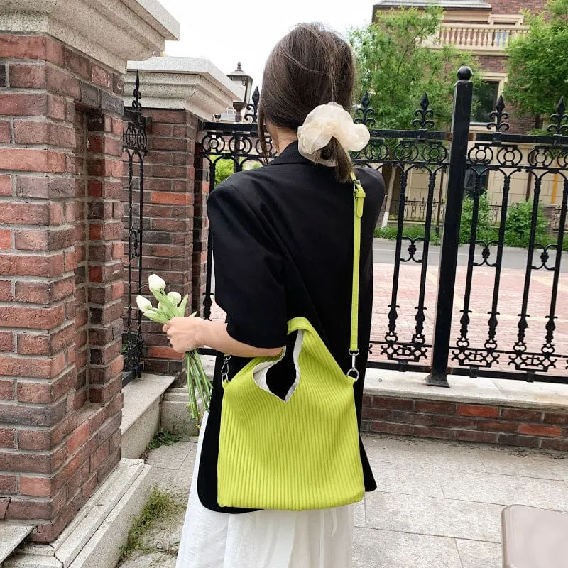 Bright Lime Green Textured Messenger Bag for Women’s Niche Fashionable Style