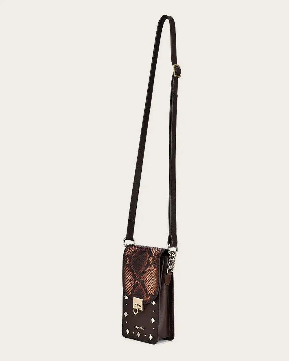 Brown cell phone crossbody handbag