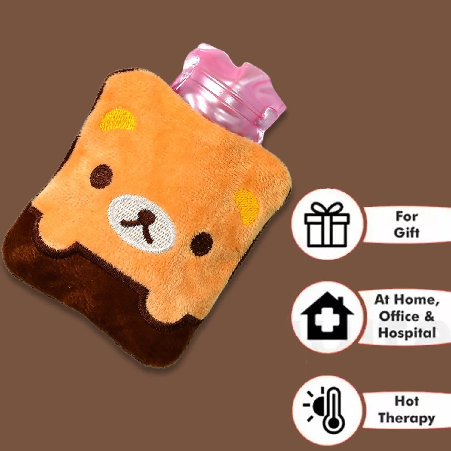 Brown Panda Print small Hot Water Bag with Cover for Pain Relief, Neck, Shoulder Pain and Hand, Feet Warmer, Menstrual Cramps.