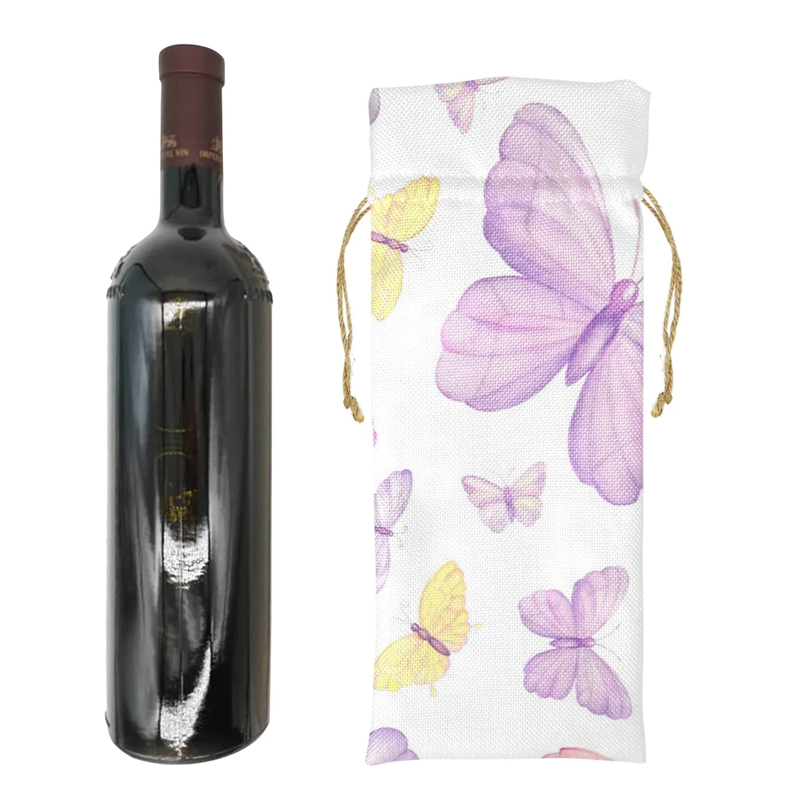 Butterflies Linen Wine Bottle Bag