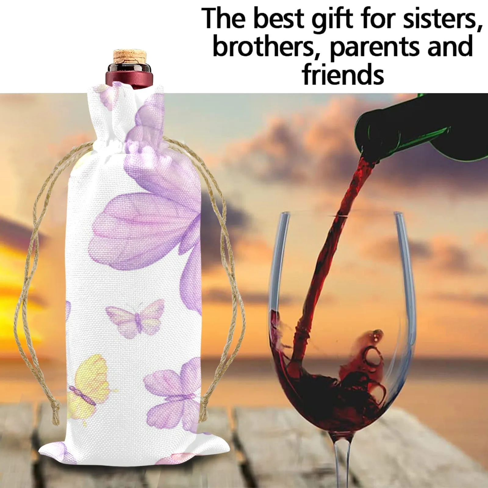 Butterflies Linen Wine Bottle Bag