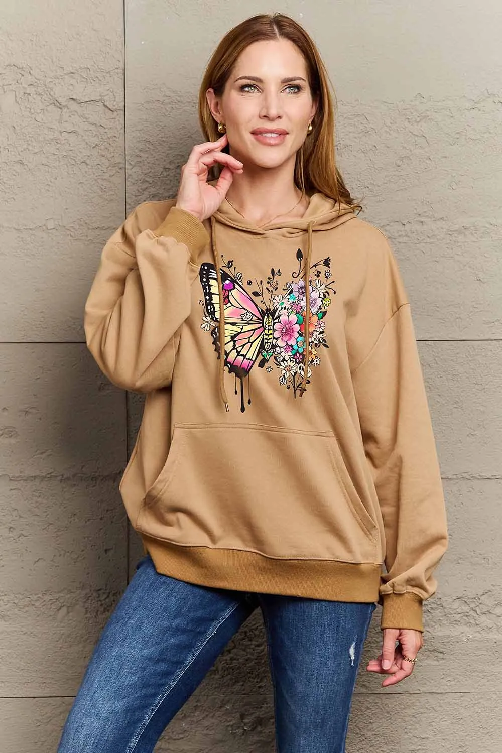 Butterfly Graphic Dropped Shoulder Hoodie