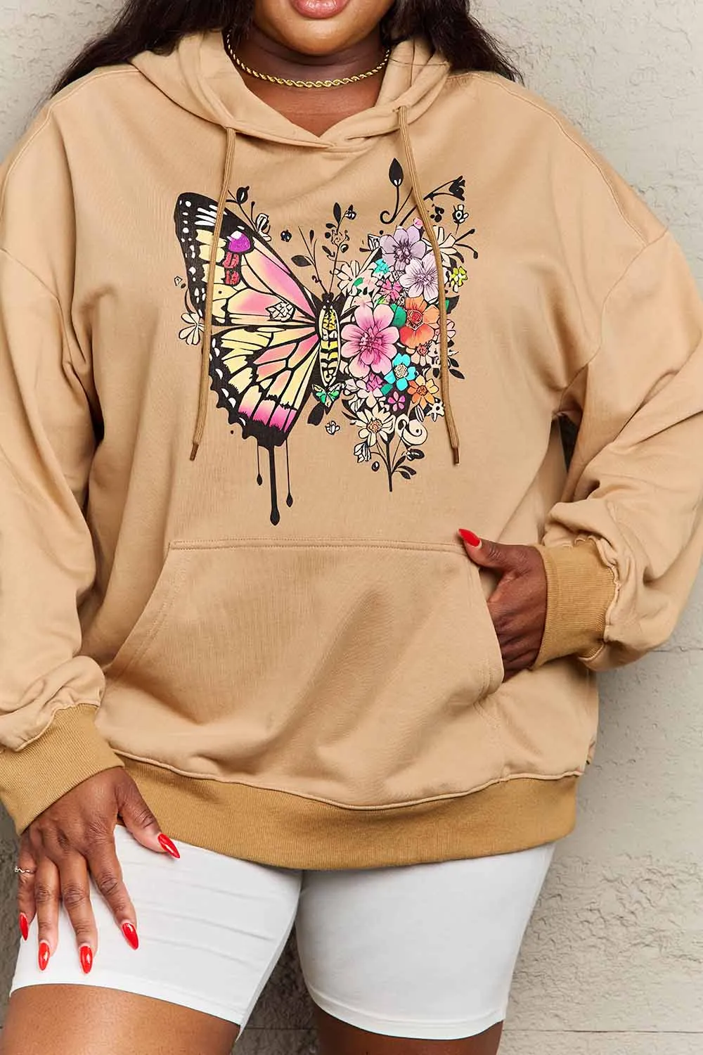 Butterfly Graphic Dropped Shoulder Hoodie