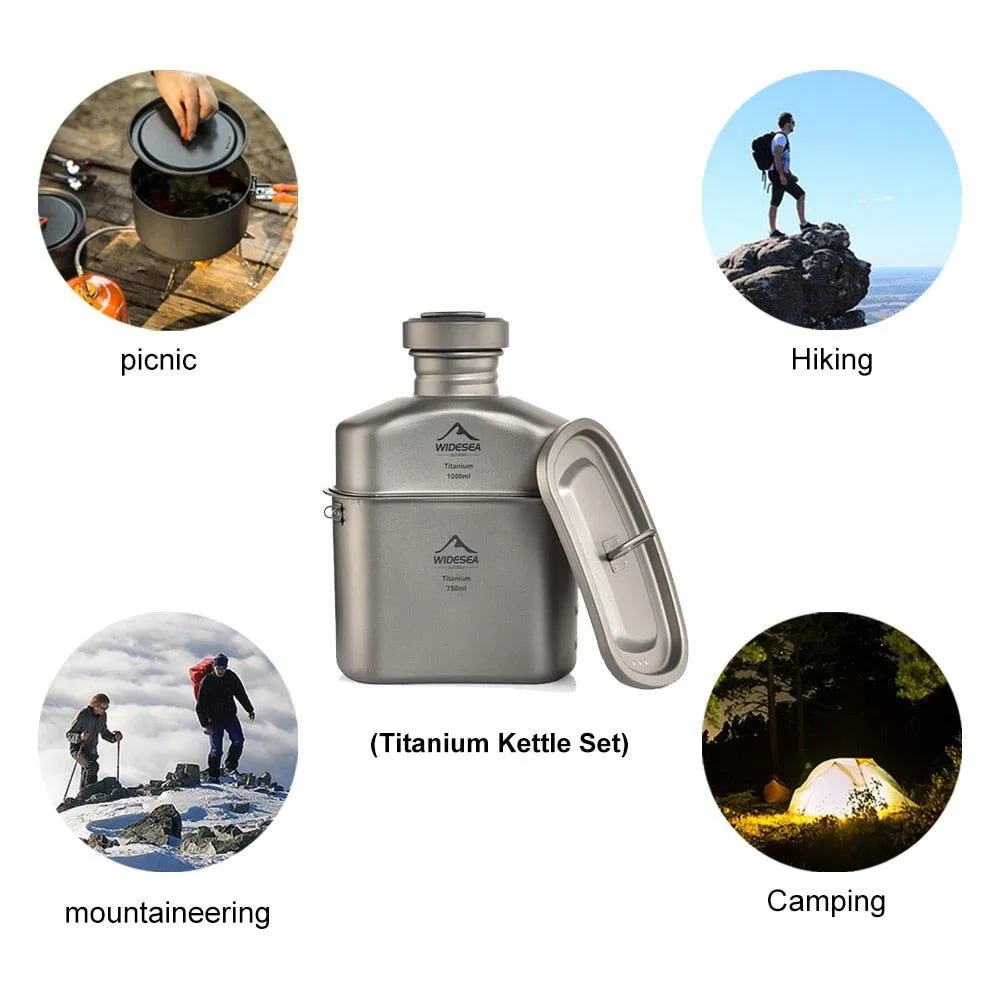 Camping Titanium Dinner Lunch Box Set Outdoor Bottle Cookware Cup Travel Tableware Bowler Tourist Kitchen Pot Equipment