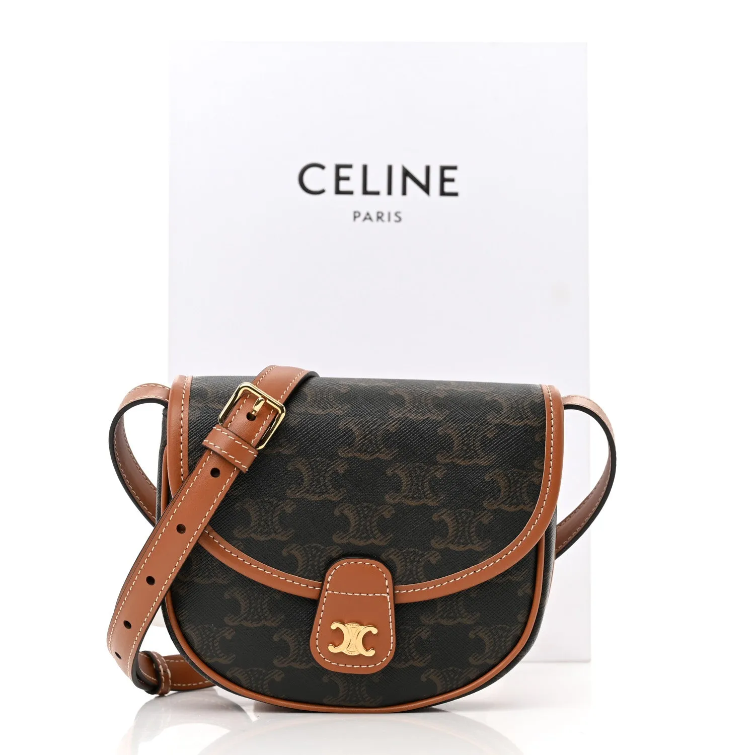 Canvas Calfskin Triomphe Mini Besace Tan