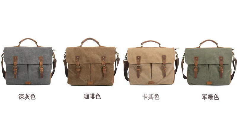 Canvas Leather Travel Bag Single Shoulder Bag Messenger Laptop Bag 1806