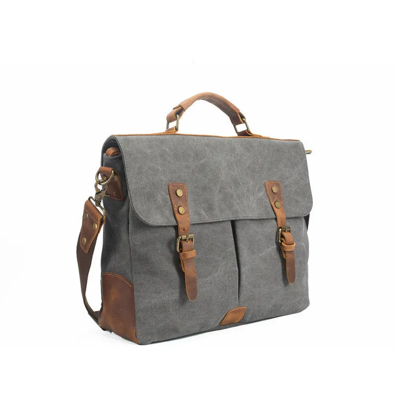 Canvas Leather Travel Bag Single Shoulder Bag Messenger Laptop Bag 1806