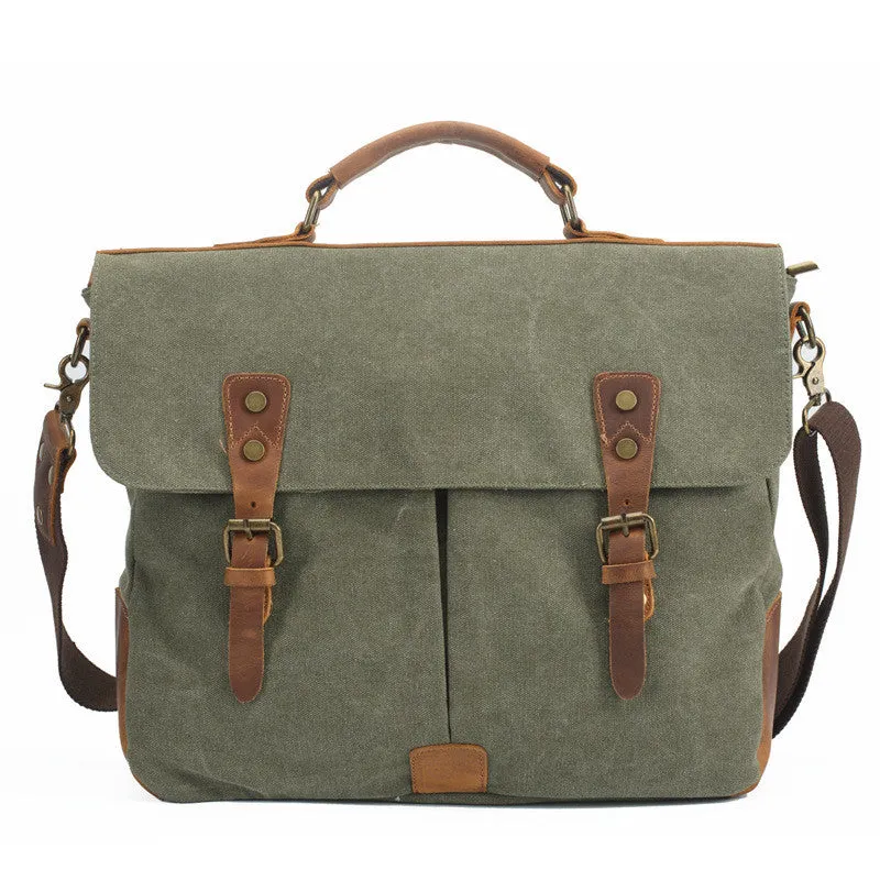 Canvas Leather Travel Bag Single Shoulder Bag Messenger Laptop Bag 1806