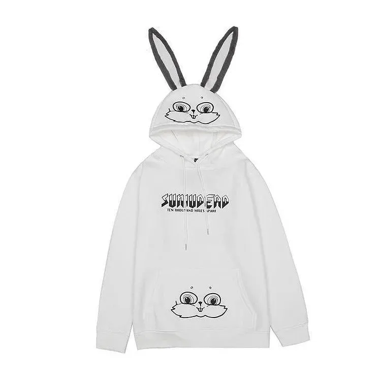 Cartoon Bunny Ears Letter Print Girlfriend Boyfriend Hooded Sweatshirt