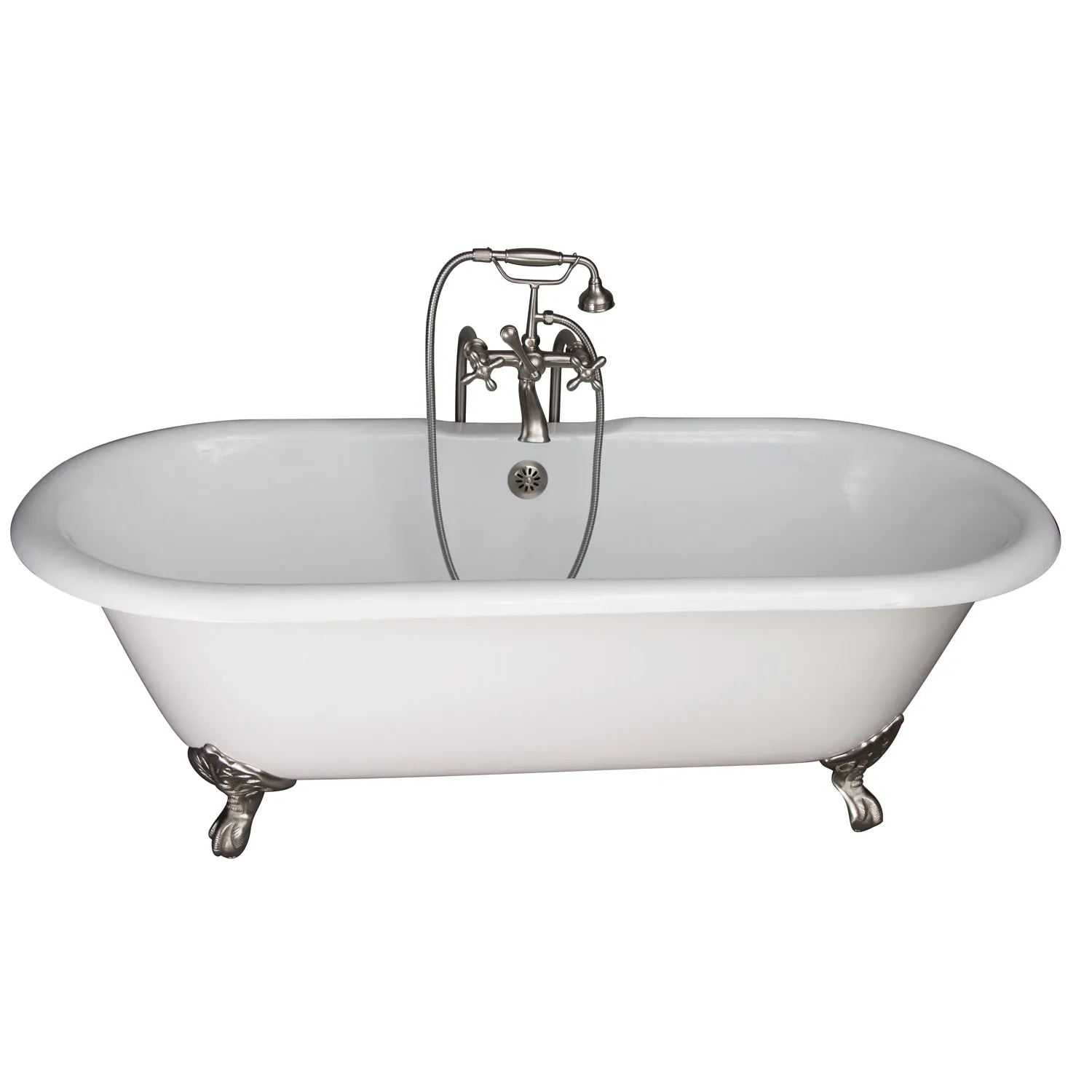 Columbus 61" Cast Iron Double Roll Top Tub Kit-Brushed Nickel Accessories