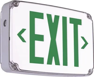 Compass Led Exit Sign With Nicad Battery Impact Resistant Green Letter White Wet Location Listed Double Face