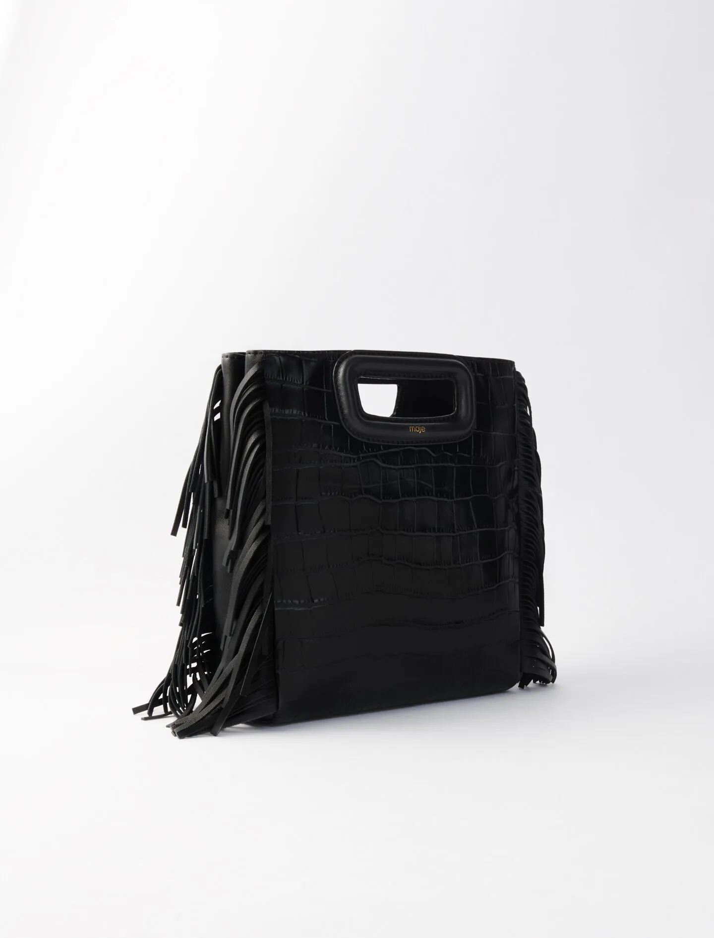 CROCO-EFFECT LEATHER M BAG WITH FRINGING