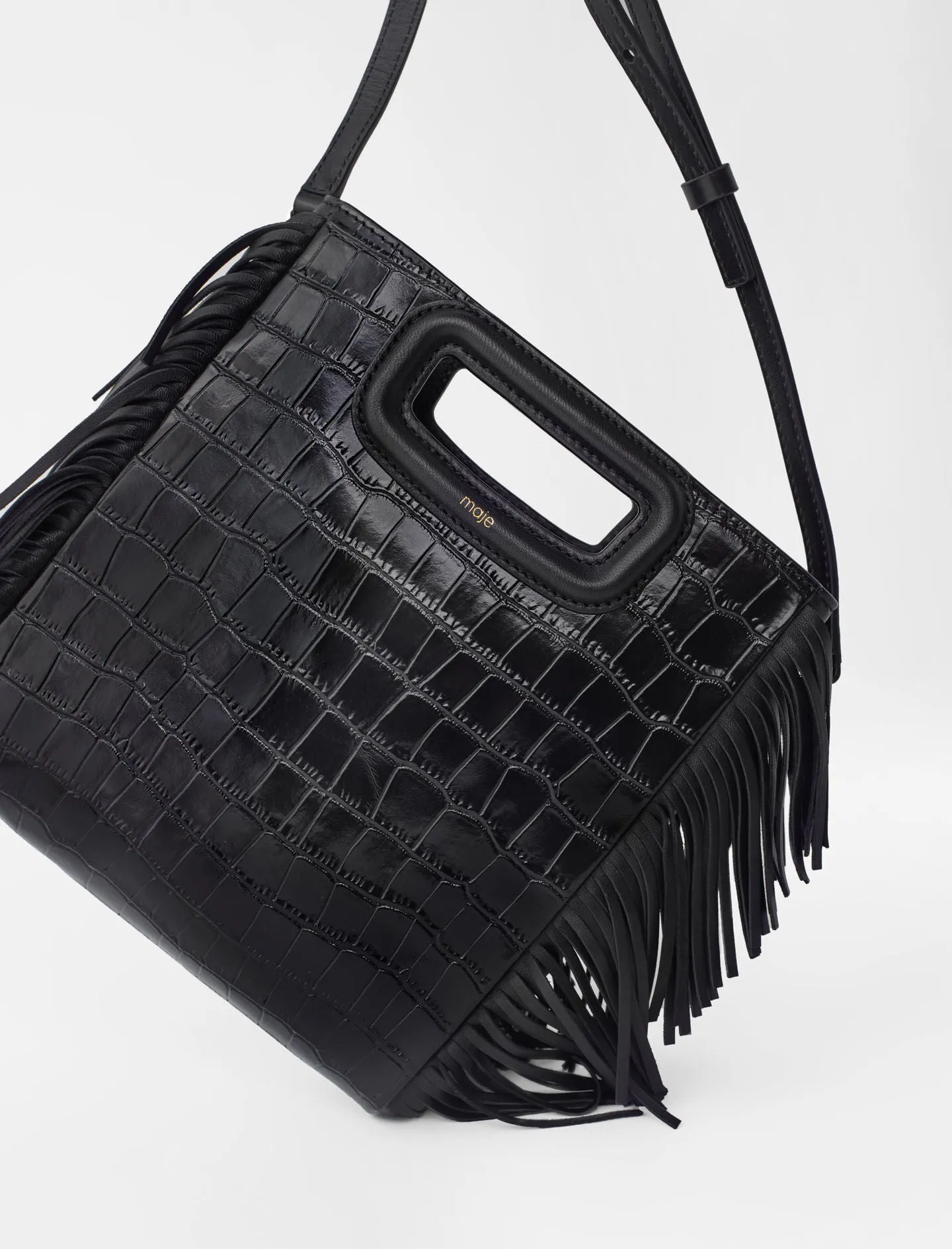 CROCO-EFFECT LEATHER M BAG WITH FRINGING