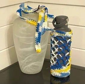 Crossbody Water Bottle Drink Bag Blue Yellow White Outdoor Hiking Camping Walking