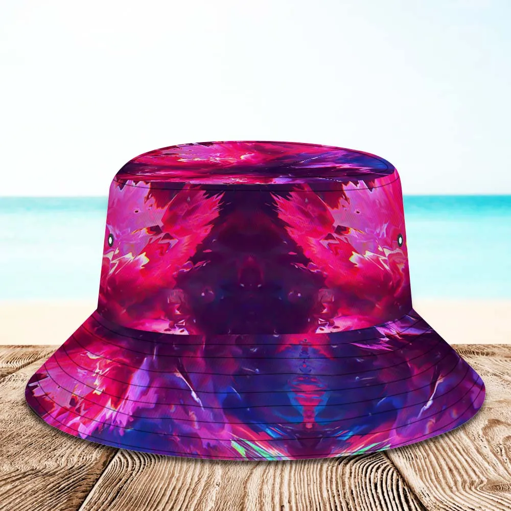 Custom Face Bucket Hat Unisex Personalised Wide Brim Outdoor Summer Cap Hiking Beach Sports Hats Pink and Red Abstract Texture