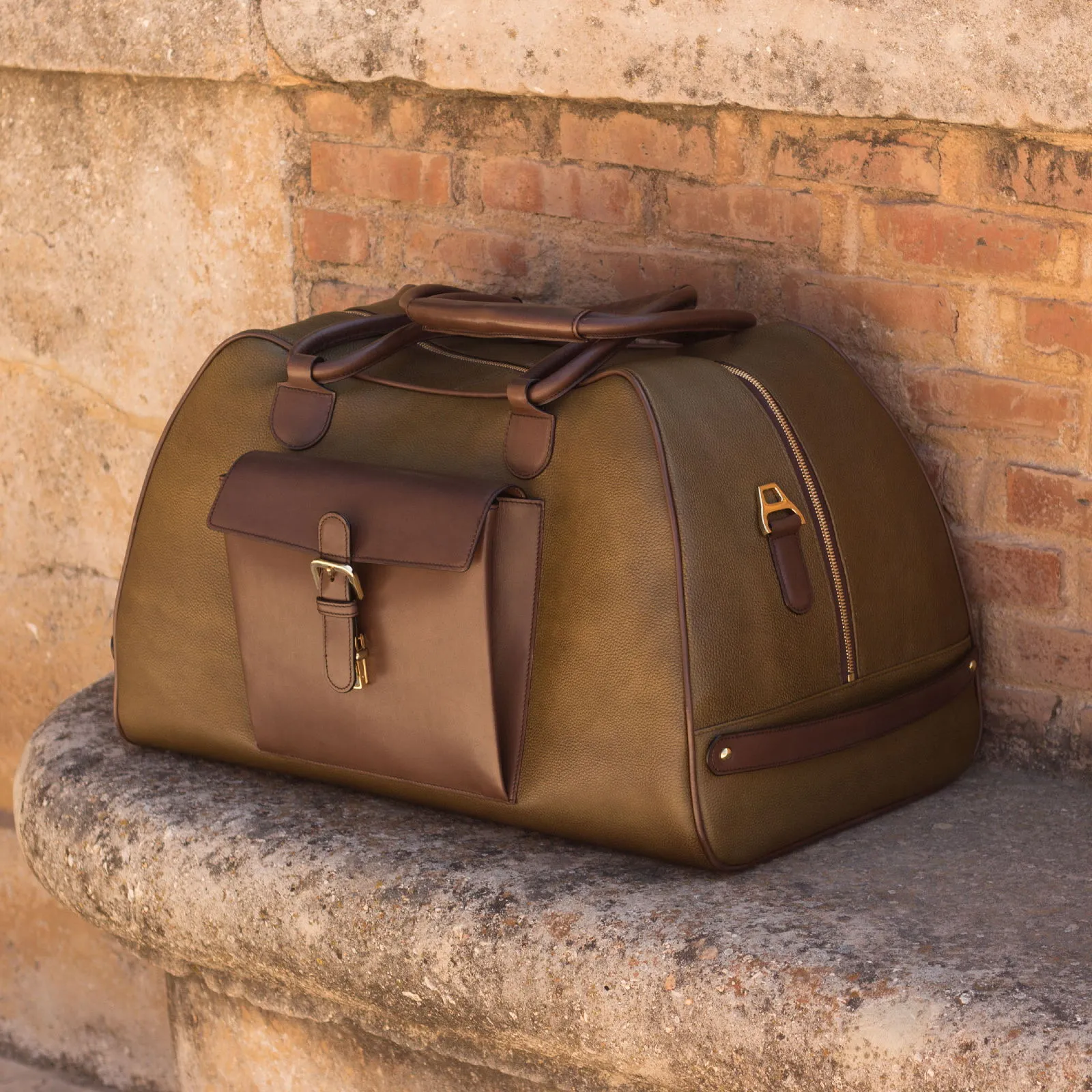 DapperFam Luxe Men's Travel Duffle in Dark Brown Painted Calf