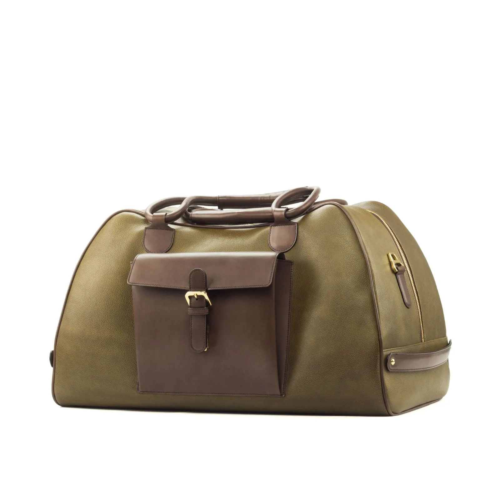 DapperFam Luxe Men's Travel Duffle in Dark Brown Painted Calf