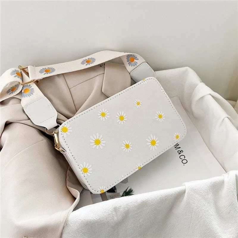 Darianrojas Fashion Women's Bag Daisy Pattern Shoulder Bag Handbag Printed Small Square Bag Tote Classic Elegant Crossbody Shoulder Bag