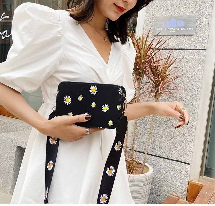 Darianrojas Fashion Women's Bag Daisy Pattern Shoulder Bag Handbag Printed Small Square Bag Tote Classic Elegant Crossbody Shoulder Bag