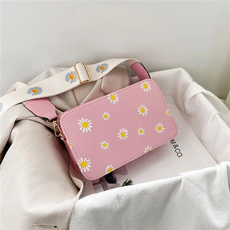 Darianrojas Fashion Women's Bag Daisy Pattern Shoulder Bag Handbag Printed Small Square Bag Tote Classic Elegant Crossbody Shoulder Bag