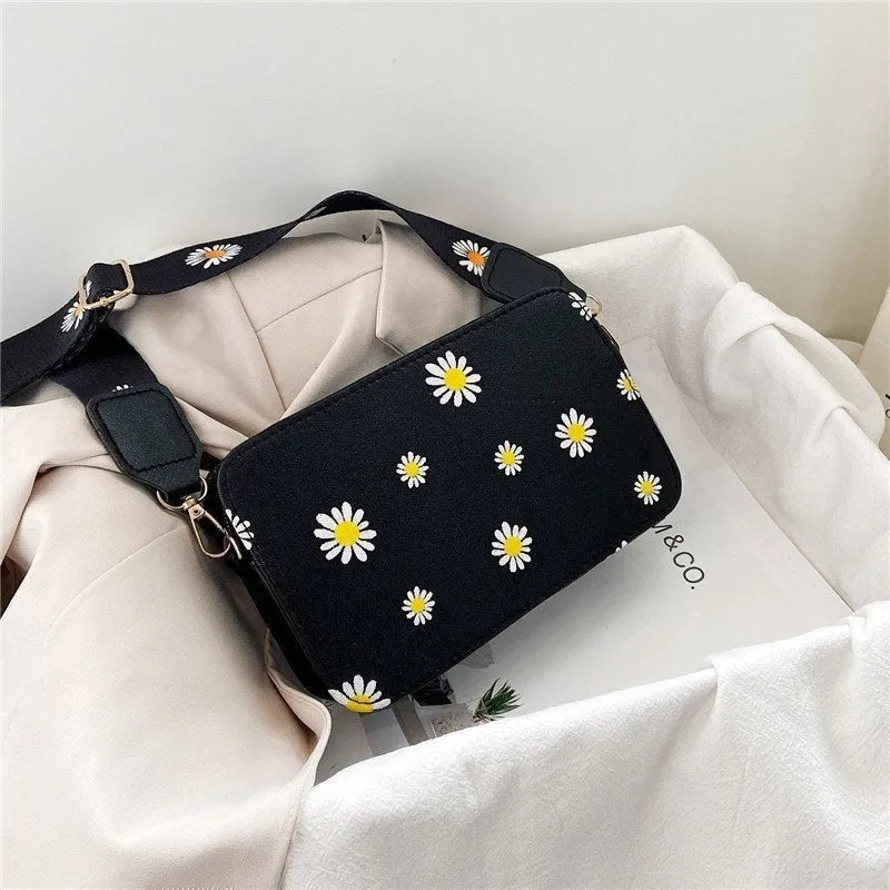 Darianrojas Fashion Women's Bag Daisy Pattern Shoulder Bag Handbag Printed Small Square Bag Tote Classic Elegant Crossbody Shoulder Bag