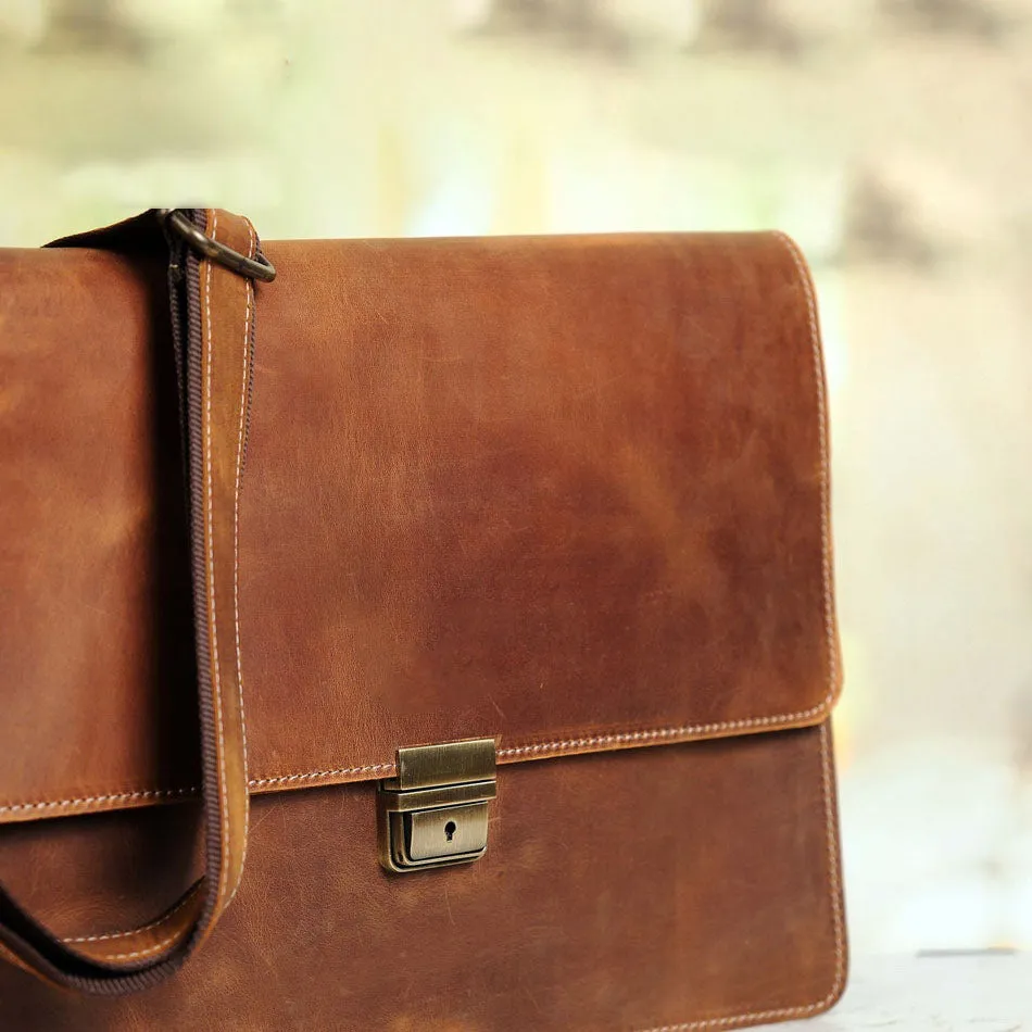 Dazzlo Handmade Genuine Leather Laptop Bag - Tan / Brown / Chestnut - 15"