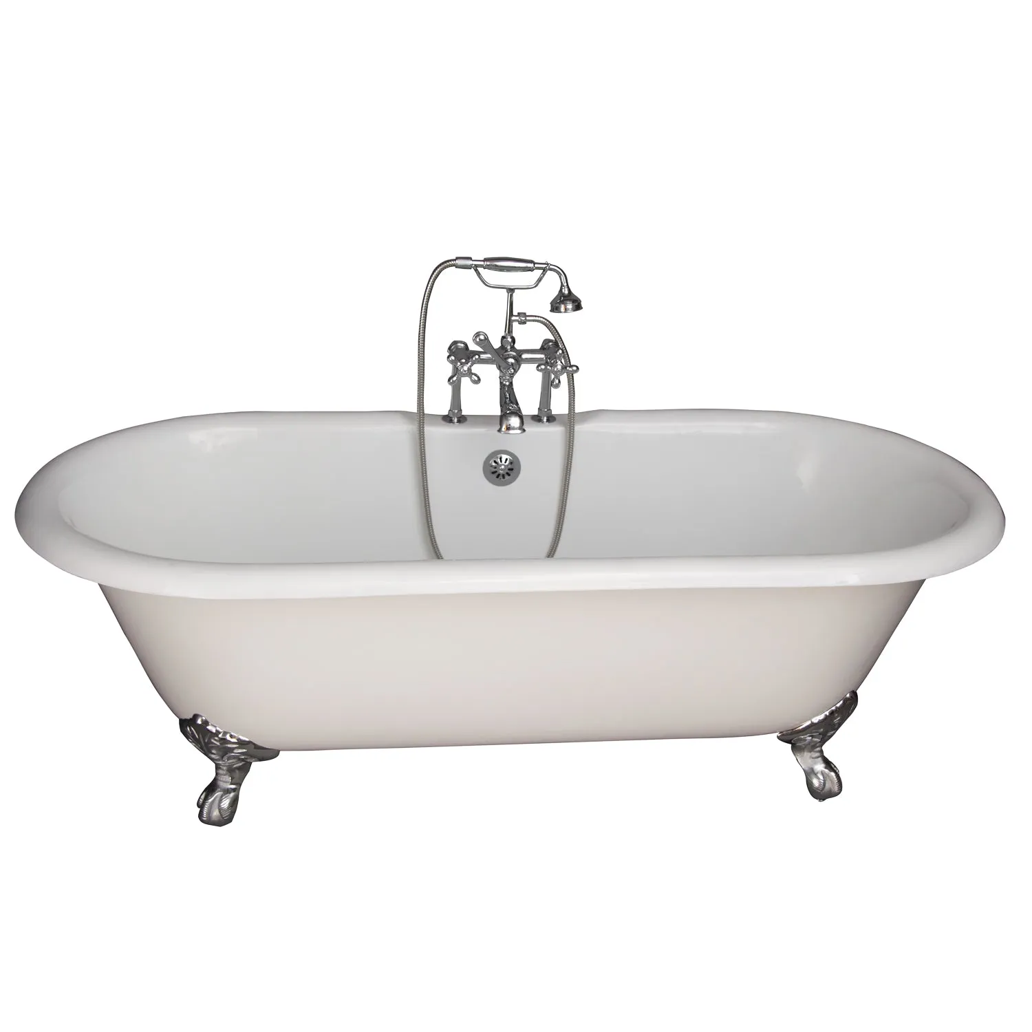 Duet 67" Cast Iron Double Roll Top Tub Kit-Polished Chrome Accessories