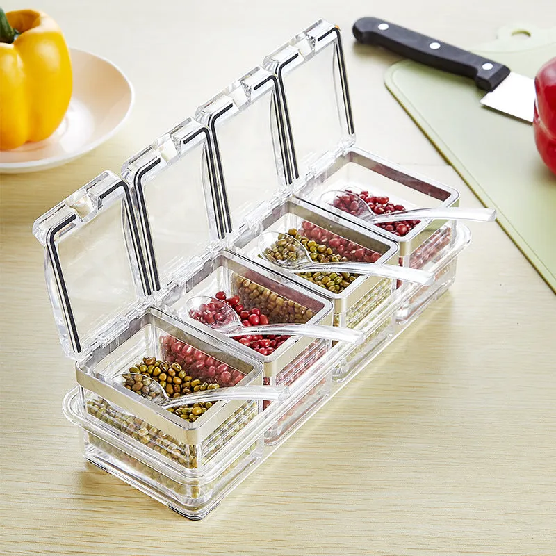 European acrylic seasoning box Stainless steel sealing ring transparent environmental condiment box suit kitchen supplies