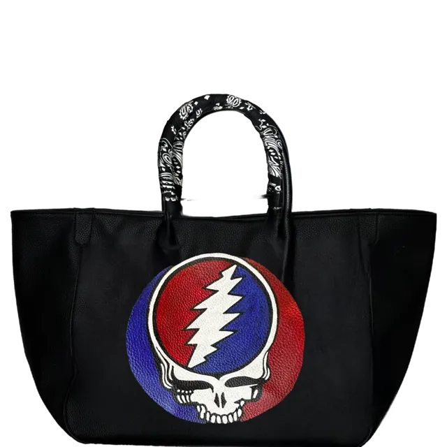 Everyday Vegan Leather Tote - Hand Painted The Grateful Dead