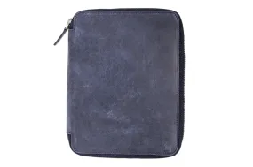 Galen Leather Zippered A5 Notebook Folio - Crazy Horse Navy Blue