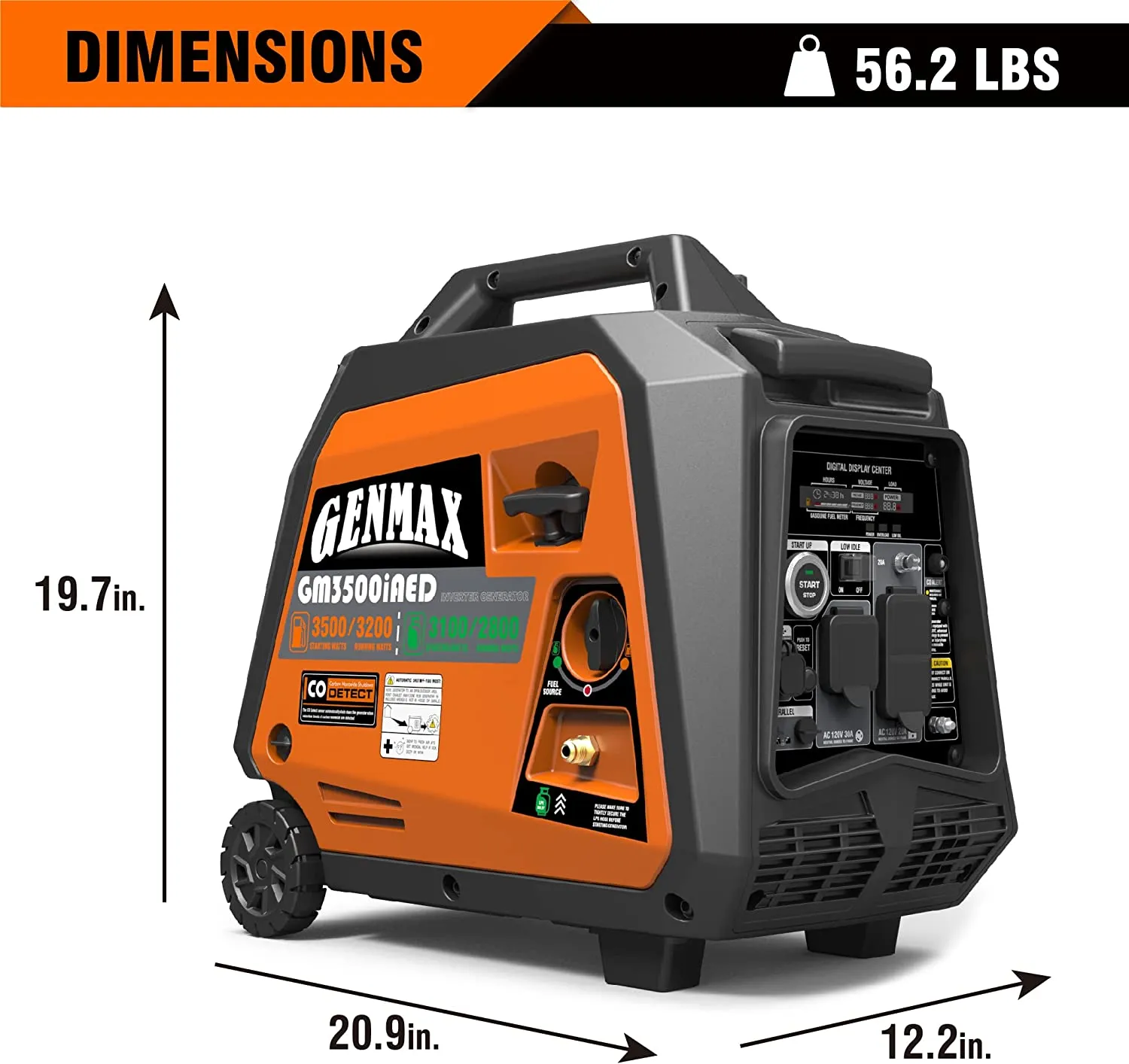 GENMAX GM3500iAED 30 Amp 3200W/3500W Remote Start Dual Fuel Inverter Generator with CO Detect New