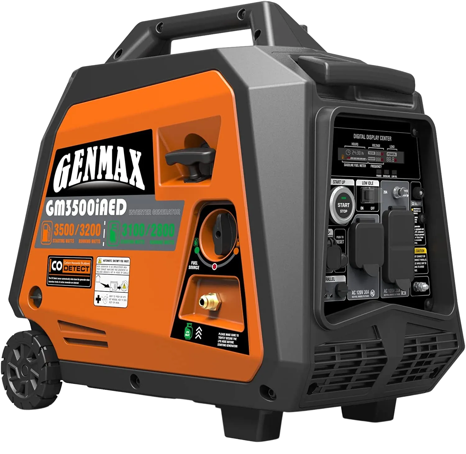 GENMAX GM3500iAED 30 Amp 3200W/3500W Remote Start Dual Fuel Inverter Generator with CO Detect New