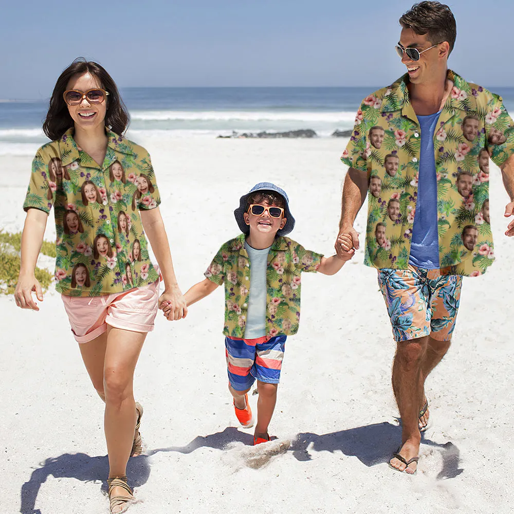 Gift For Family Custom Photo Hawaiian Shirt Parent-child Wears Personalised Face Hawaiian Shirt