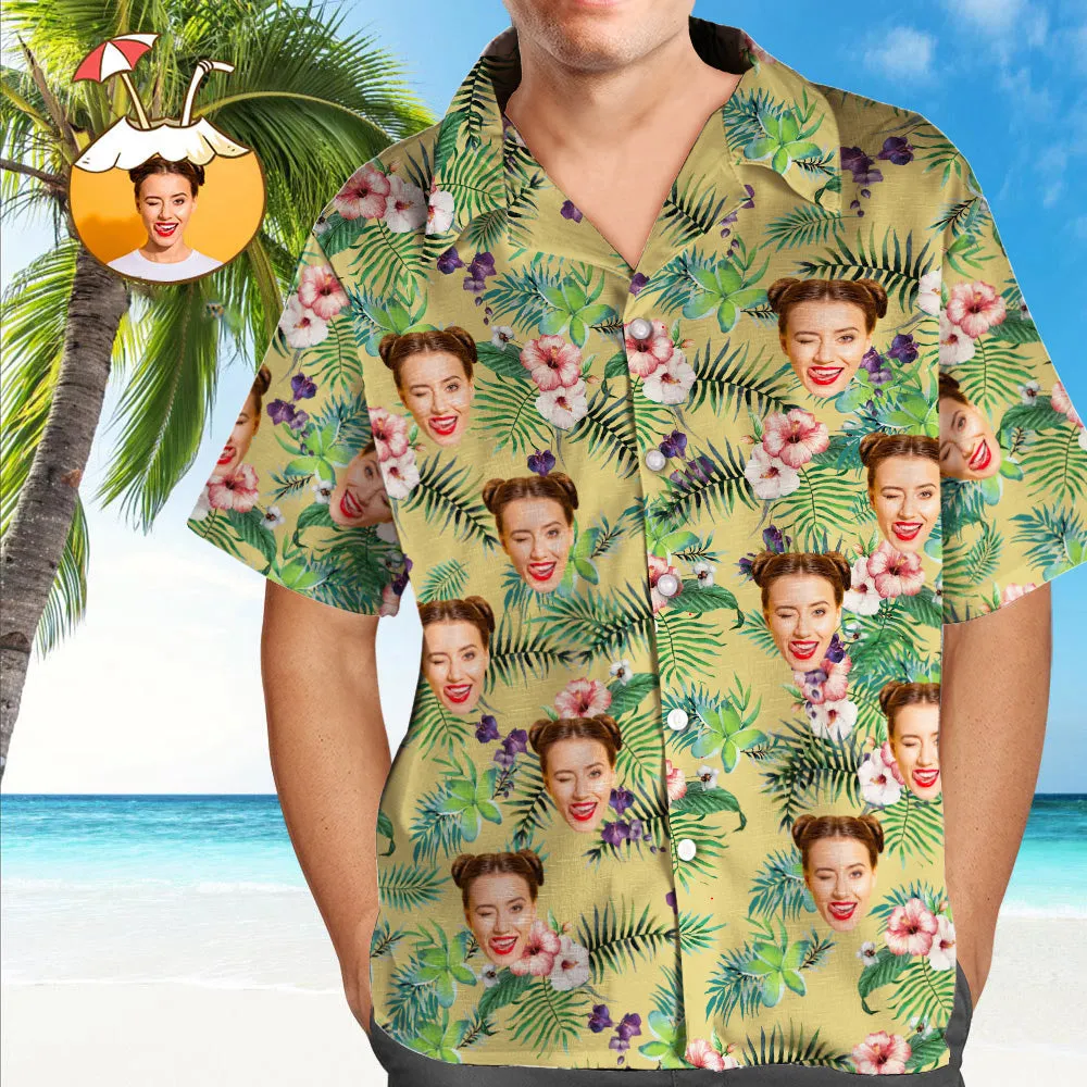 Gift For Family Custom Photo Hawaiian Shirt Parent-child Wears Personalised Face Hawaiian Shirt