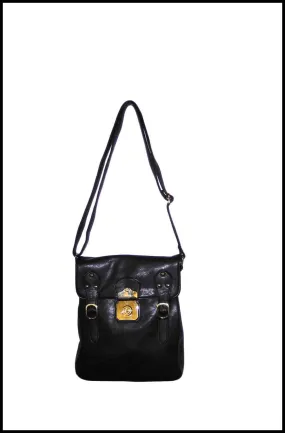 Gold-buckled Messenger Bag with Long Shoulder Strap