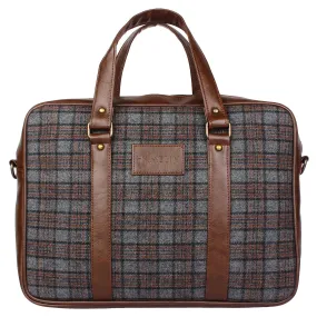 Gray Tartan Twill - Tweed and Vegan Leather Laptop Bag